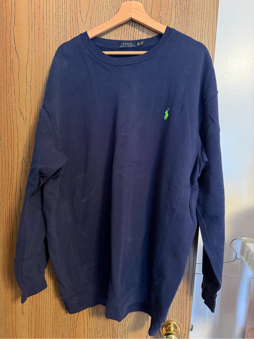 Ralph Lauren Navy Sweatshirt with Green Pony Embroidery